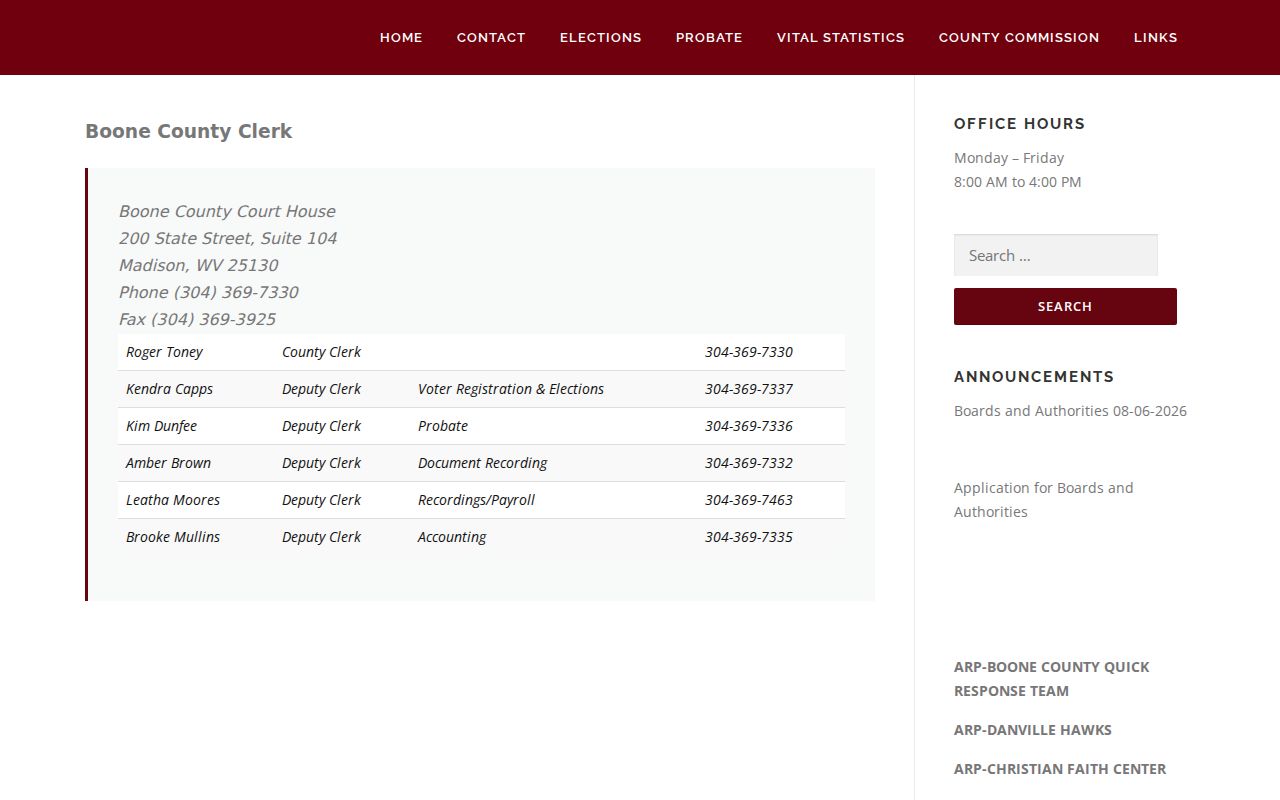 Boone County clerk contact for non-court records